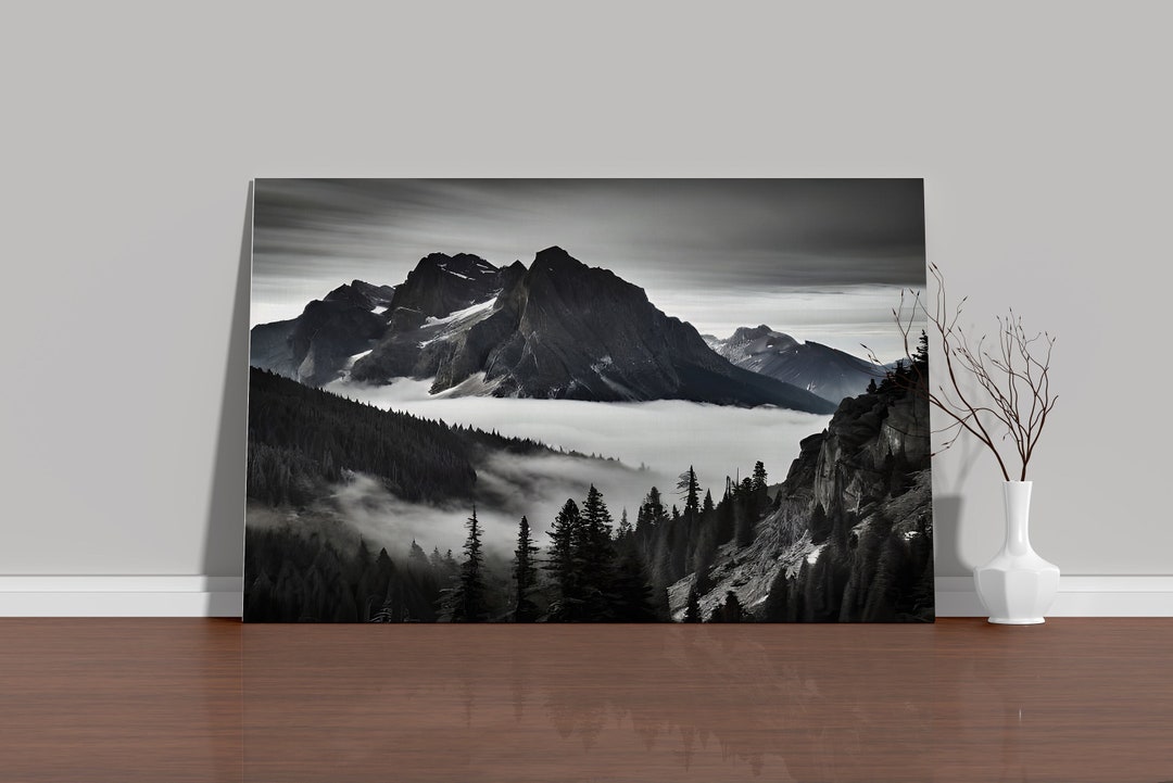 Black and White Mountain Print,mountain Art Print, Gift for Men, Canvas ...