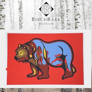 Vintage Extremely Rare Hand Made 1970&#39;s Ojibway Art - &quot;392&quot; Unknown Artist - Bear on Red