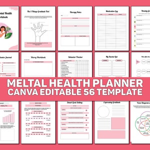 Diario de salud mental, Planificador de salud mental imprimible, Rastreador de estado de ánimo de ansiedad, Plantilla digital, Diario de balas, Carta de EE. UU. y tamaño A4