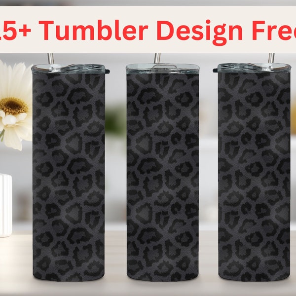 Black Leopard Matte Tumbler Sublimation Design, 20 oz Skinny Tumbler Wrap, Leopard Animal Print, Straight & Tapered Tumbler Download PNG