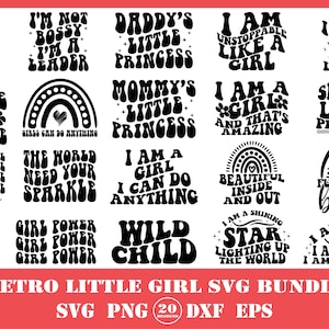 Retro kleines Mädchen SVG Bundle, kleines Mädchen SVG, Retro Designs, kleine Mädchen Zitate, geschnittene Dateien für Cricut, Baby Mädchen SVG, Baby Body svg