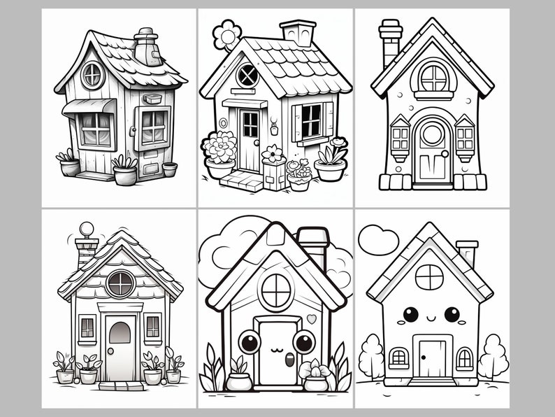 50 Kawaii Tiny Houses Coloring Book, Coloring Pages to Relax and Unwind ...