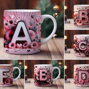 3D Love Alphabet Mug Wrap PNG Sublimation Design Bundle | Valentine Coffee Cup Instant Download | 11oz & 15oz Mug Design | PNG Wraps