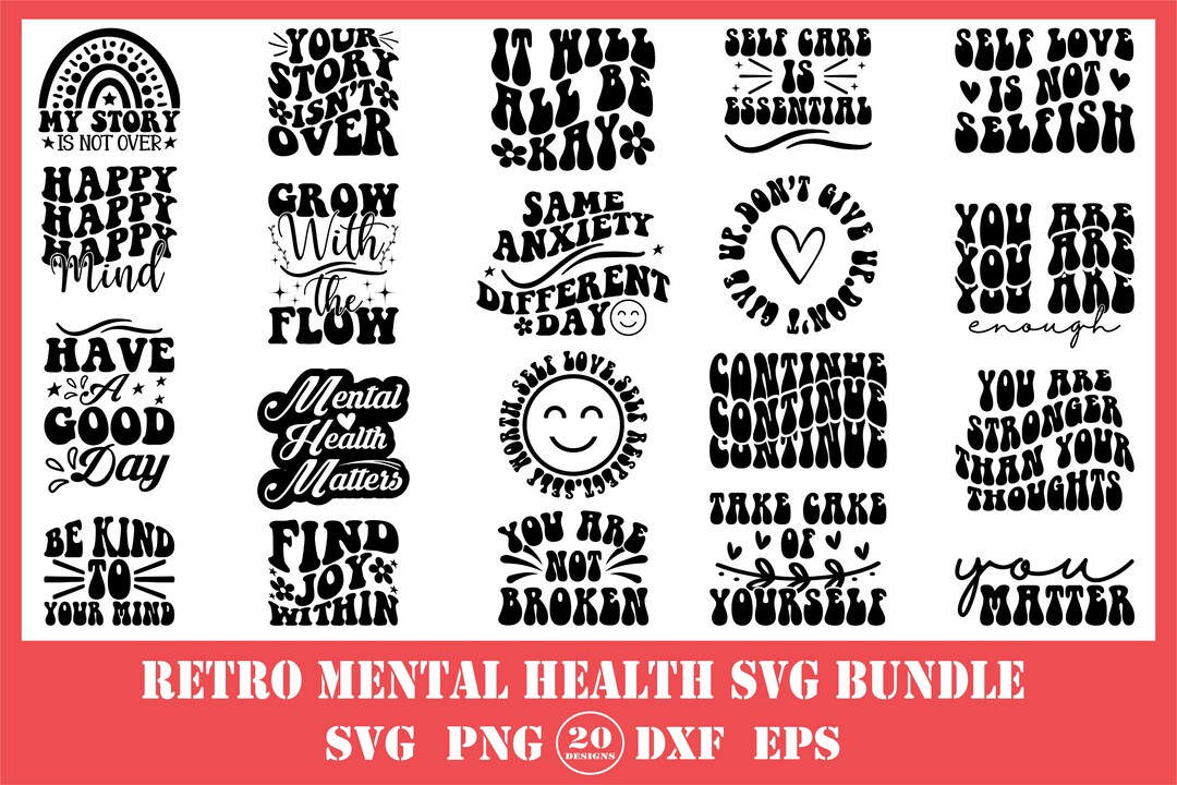 Retro Mental Health SVG Bundle, Svg Designs, Positive Quotes PNG Bundle ...