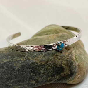 Copper Turquoise open style cuff bangle in sterling silver with hammered finish