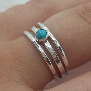 Turquoise matrix stacking ring set. sterling silver. hammered finish stacking rings.