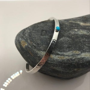 Sterling Silver hammered bangle with Turquoise stone