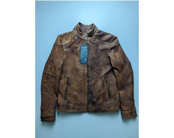 Ostrich leather jacket | Rustic brown smart casual Jacket