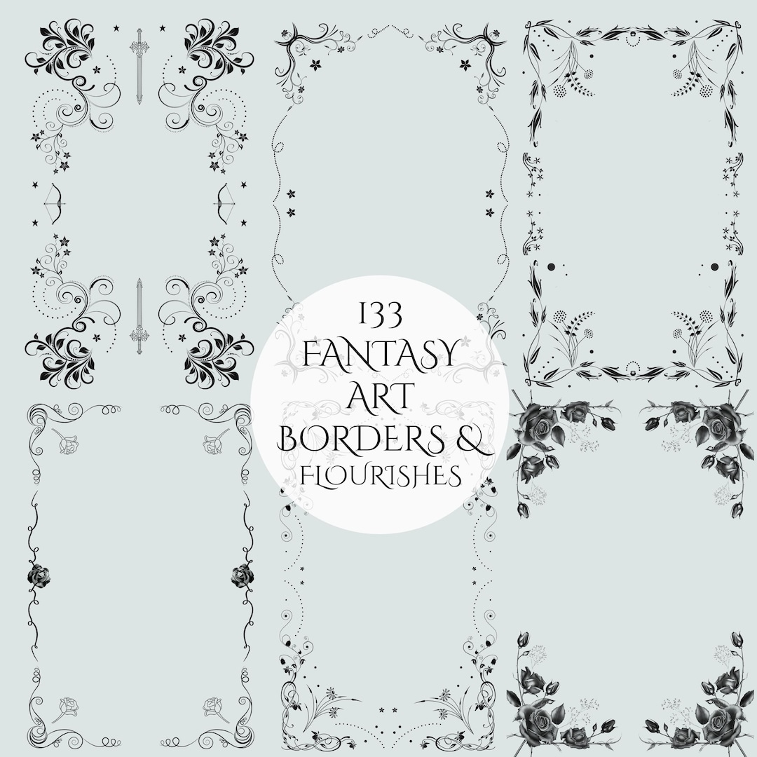 133 Fantasy Art Borders & 40 Flourishes - Ornate PNG Clipart Set ...