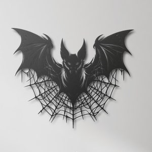 Bat in Spider Web Metal Wall Art, Gothic Halloween Decor, Black Bat Wall Hanging, Spooky Home Decor, Dark Aesthetic Wall Art