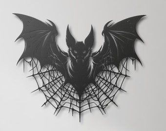 Bat in Spider Web Metal Wall Art, Gothic Halloween Decor, Black Bat Wall Hanging, Spooky Home Decor, Dark Aesthetic Wall Art