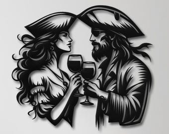 Romantic Pirate Couple Metal Wall Art | Vintage Nautical Decor | Pirate Couple Metal Wall Decor | Rustic Bar and Tavern Wall Hanging