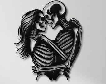 Skeleton Couple Metal Wall Decor - Skeleton Lovers Metal Wall Art – Gothic Romance Decor, Dark Love Gift - Skeleton Couple Love Wall Decor