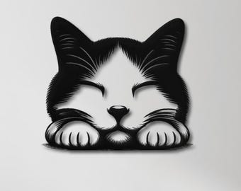 Sleeping Cat Metal Wall Art – Cozy Minimalist Pet Decor – Gift for Cat Lovers - Bedroom & Living Room Feline Wall Hanging