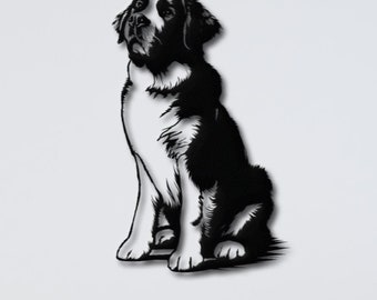 St. Bernard Dog Metal Wall Art - Cute Dog Portrait - Unique Gift for Dog Lovers - St. Bernard Silhouette Decor - Garden Dog Metal Wall Decor
