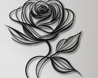 Minimalist Rose Metal Wall Art – Large Rose Wall Decor - Elegant Floral Art – Anniversary Gift - Valentine's Day Gift Idea - Romantic Decor