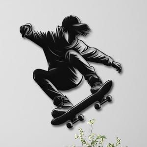 Skateboarder Metal Wall Art - Skater Silhouette Home Decor - Cool Gift for Teens - Sports Lovers Decor - Boys Room Decor - Urban Wall Art
