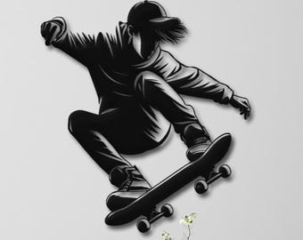 Skateboarder Metal Wall Art - Skater Silhouette Home Decor - Cool Gift for Teens - Sports Lovers Decor - Boys Room Decor - Urban Wall Art