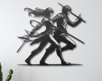 Couple of Ninja Metal Wall Art, Warrior Metal Wall Decor, Japanese Wall Art, Samurai Wall Decor, Japanese Gifts, Japan Room Decor