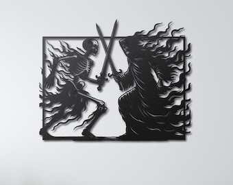 Skeleton Spirit Battle Wall Decor, Skeleton Metal Wall Art, Gothic Metal Wall Decor, Gothic Home Decor, Gothic Gifts, Bedroom Wall Decor
