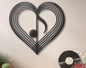Heart and Music Note Metal Wall Art - Romantic Gift for Music Lovers - Minimalist Modern Home Decor - Gift for Music Lovers Home Decor