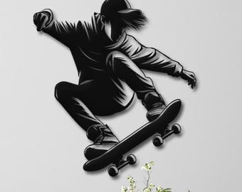 Skateboarder Metal Wall Art - Skater Silhouette Home Decor - Cool Gift for Teens - Sports Lovers Decor - Boys Room Decor - Urban Wall Art