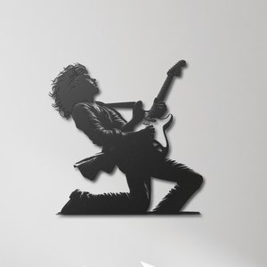 Arte mural de metal con guitarrista de rock, decoración de músico de rock, decoración de pared con guitarrista, decoración musical, regalos para amantes de la música, arte de guitarra eléctrica