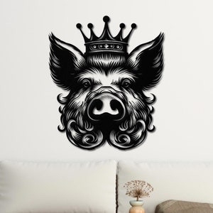 Crowned Pig Metal Wall Art, Farmhouse Decor, Rustic Pig Wall Hanging for Kitchen, Animal Lover Gift, Pig Wall Decor, Boar Metal Wall Art