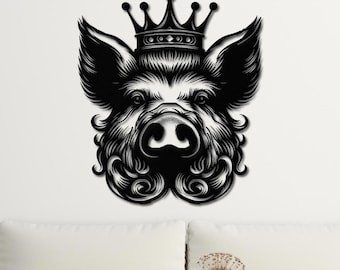 Crowned Pig Metal Wall Art, Farmhouse Decor, Rustic Pig Wall Hanging for Kitchen, Animal Lover Gift, Pig Wall Decor, Boar Metal Wall Art