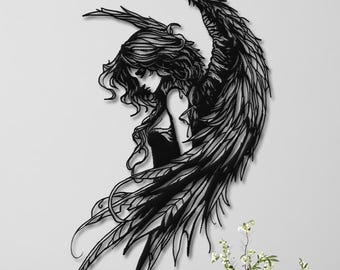 Fairy Metal Wall Art, Gothic Fairy Silhouette Decor, Guardian Fairy Gifts, Fantasy Woman Decor, Edgy Metal Art, Christmas Wall Decor