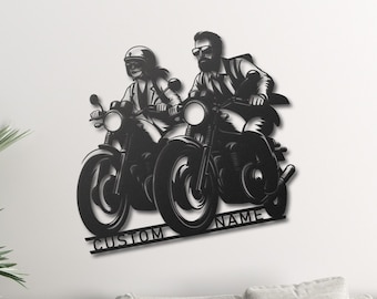 Custom Motorcyclist Decor, Couple Motorcyclist Metal Wall Art, Garage Wall Decor, Custom Motorbike Rider Decor, Couple Motorcyclist Decor
