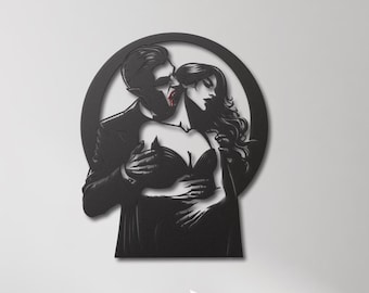 Vampire with Woman Wall Decor, Gothic Vampire Wall Art, Bloodsucker Vampire Decor, Gothic Wall Decor, The Vampire Gift, Romantic Gothic Art