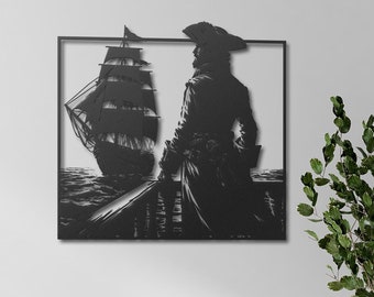 Pirate Captain Metal Wall Art, Unique Nautical Wall Decor, Pirate Ship Wall Hanging, Adventure Lover Gift, Pirate Captain Wall Decor