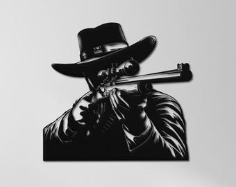 Vintage Cowboy Metal Wall Art, Old Man Antique Rifle Wall Decor, Rustic Home Decor, Vintage Sniper Decor, Cowboy Wall Decor, Western Decor