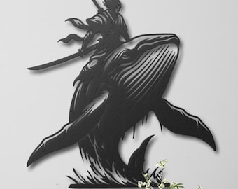 Samurai Whale Metal Wall Decor, Samurai Naval on Whale Metal Wall Art, Samurai Metal Wall Art, Japanese Naval Warrior Art, Bedroom Decor