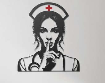 Nurse Shhh Metal Wall Art, Quiet Gesture Decor for Medical Professionals, Unique Healthcare Gift, Hospital or Clinic Wall Decor, Nurse Art