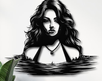 Woman in Water Metal Wall Art, Abstract Female Figure, Minimalist Line Art, Serene Bathroom Decor, Elegant Spa Wall Hanging, Gift for Her