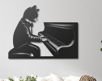 Cat Playing Piano Metal Wall Decor , Cat Piano Player Wall Art, Music Lover Gifts, Cat Lover Decor, Surreal Art for Music Lover Decor