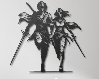 Couple Warrior Metal Wall Art, Ninja Warrior Wall Decor, Japanese Wall Art, Samurai Wall Decor, Japanese Gifts, Gifts for Samurai Lovers