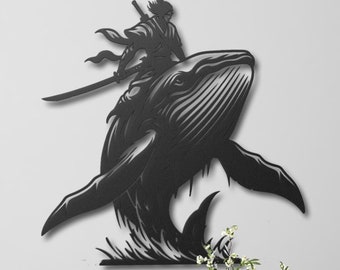 Samurai Whale Metal Wall Decor, Samurai Naval on Whale Metal Wall Art, Samurai Metal Wall Art, Japanese Naval Warrior Art, Bedroom Decor