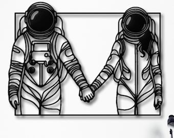 Astronaut Couple Metal Wall Art - Astronauts Metal Wall Decor - Modern Sci-Fi Minimalist Decor - Anniversary Gift for Her - Bedroom Wall Art