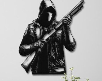 Executioner Metal Wall Art - Pump Shotgun Warrior Metal Wall Decor - Man Cave Decor - Warrior Game Room Decor -