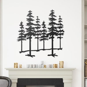 Family of Pine Trees Metal Wall Decor, Extra Large Tree Decor, Outdoor Wall Hanging, Home Wall Decor, Forest Wall Decor, Fireplace Decor