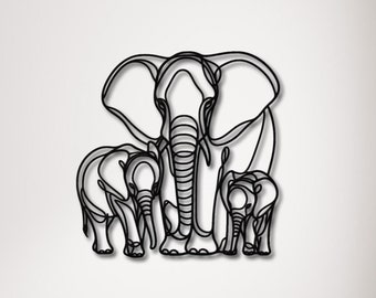 Elephant Family Metal Wall Art, Elephant Herd Wall Decor, Modern Safari Home Accent, Unique Wildlife Artwork