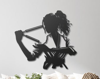 Woman Samurai Metal Wall Art, Woman Samurai with Nunchucks, Woman Warrior Poster, Japanese Gifts, Samurai Bedroom Decor, Birthday Gift