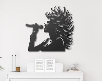 Rockstar Woman Metal Wall Art, Singing Woman Wall Decor, Bold Music Room Decor, Metal Art Gift for Rock Music Lovers, Woman Singer Wall Art
