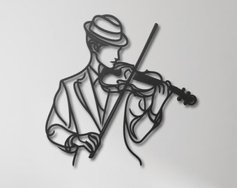 Minimalist Violinist Line Art | Metal Wall Art of Man Playing Violin | Elegant Music Room Decor | Unique Art for Music Lovers
