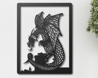 Dragon Over the City | Metal Wall Art | Scenic Wall Decor | Metal Wall Art of Majestic Dragon over a Cityscape | Dragon Home Decor