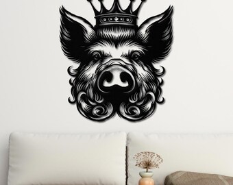 Crowned Pig Metal Wall Art, Farmhouse Decor, Rustic Pig Wall Hanging for Kitchen, Animal Lover Gift, Pig Wall Decor, Boar Metal Wall Art