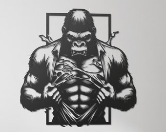 Muscular Gorilla Metal Wall Art, Bold Gorilla Wall Decor, Unique Animal Artwork for Living Room, Man Cave Decor, Unique Gorilla Gift